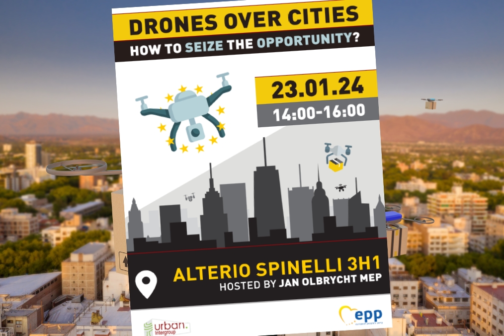 drony nad miastem, plakat 